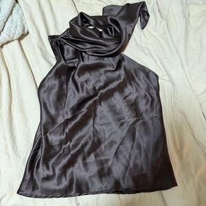 Renee C. Satin Halter Top in Dark Brown